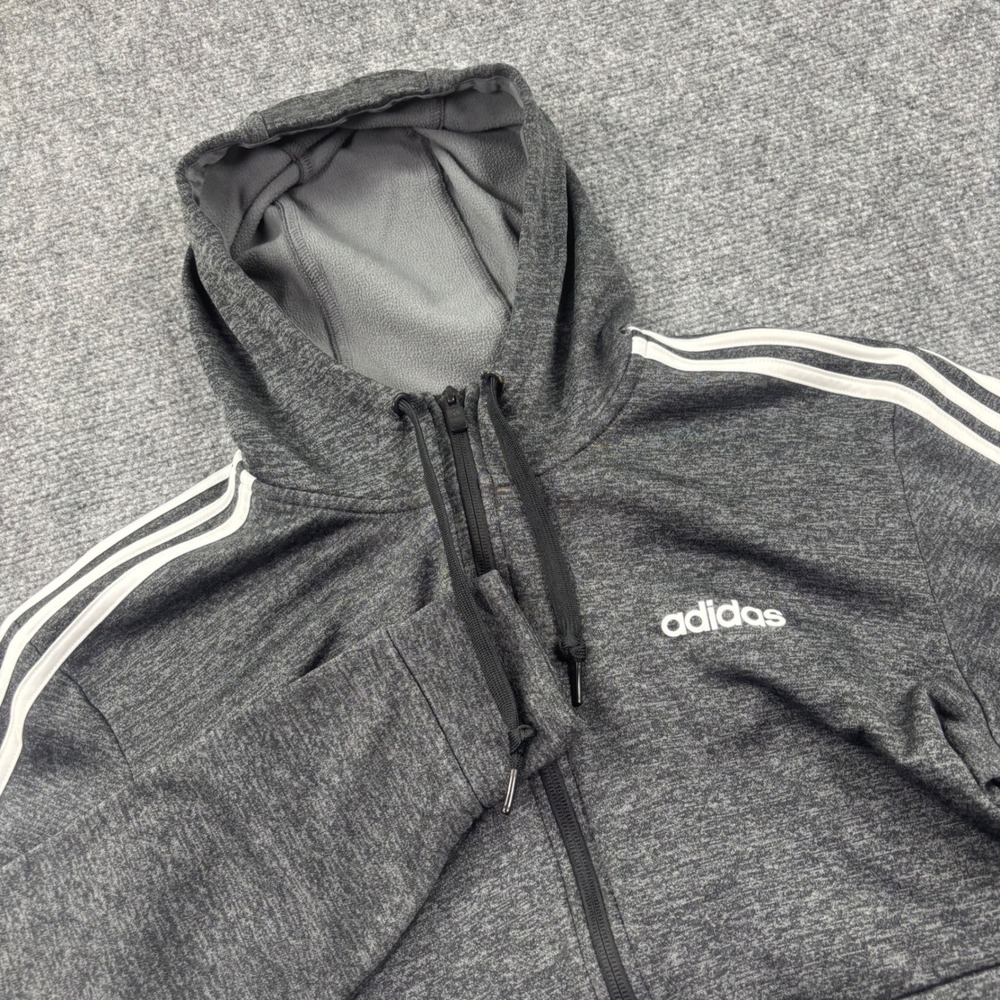 Adidas Full Zip Hoodie Size Large Gray ClimaWarm 3-Stripe Fleece Active Men's